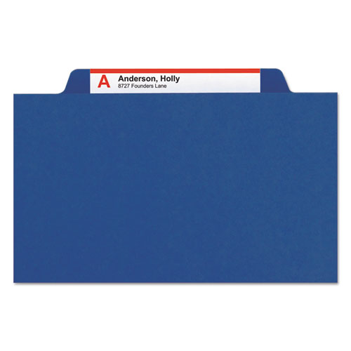 Four-Section Pressboard Top Tab Classification Folders, Four SafeSHIELD Fasteners, 1 Divider, Letter Size, Dark Blue, 10/Box