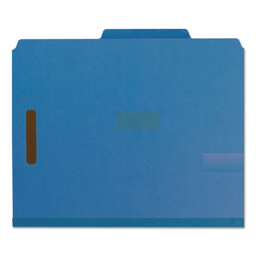 Image of Smead™ Recycled Pressboard Classification Folders, 2" Expansion, 2 Dividers, 6 Fasteners, Letter Size, Dark Blue, 10/Box