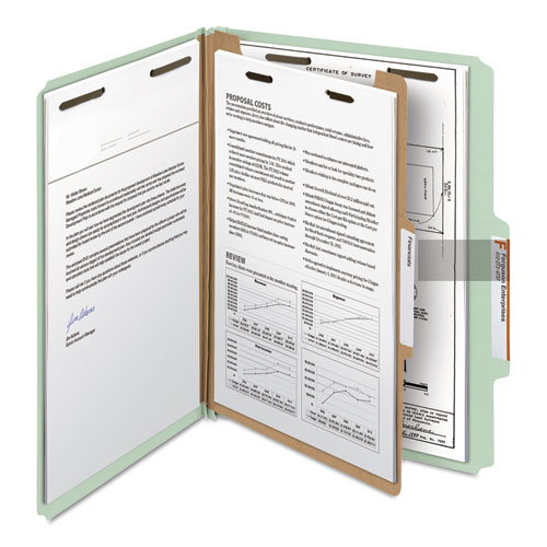 Recycled Pressboard Classification Folders, 2" Expansion, 1 Divider, 4 Fasteners, Letter Size, Gray-Green, 10/Box