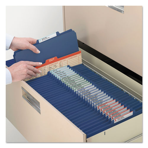 Image of Smead™ 6-Section Pressboard Top Tab Pocket Classification Folders, 6 Safeshield Fasteners, 2 Dividers, Legal Size, Dark Blue, 10/Box