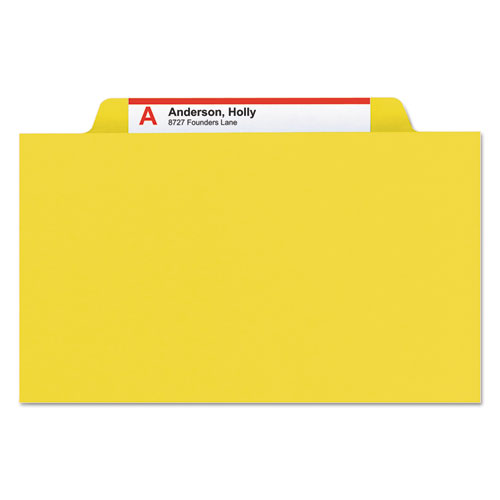 Four-Section Pressboard Top Tab Classification Folders, Four SafeSHIELD Fasteners, 1 Divider, Legal Size, Yellow, 10/Box