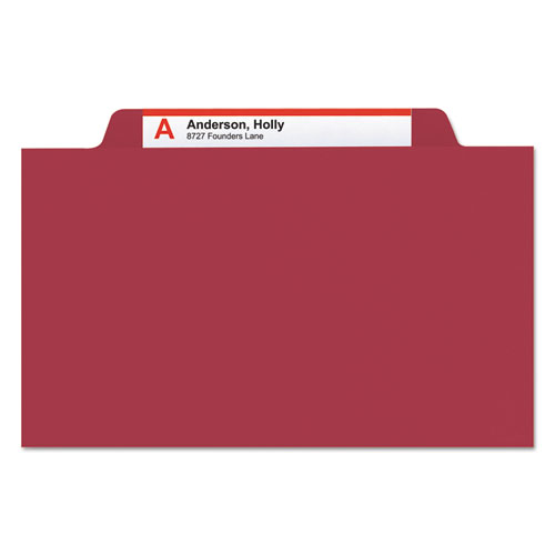 Image of Smead™ Top Tab Classification Folders, Four Safeshield Fasteners, 2" Expansion, 1 Divider, Letter Size, Red Exterior, 10/Box