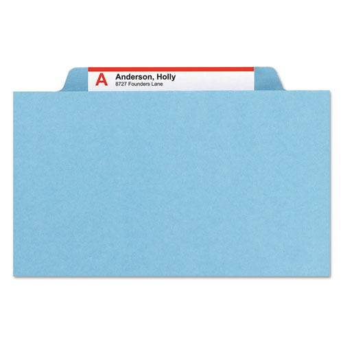 Eight-Section Pressboard Top Tab Classification Folders, Eight SafeSHIELD Fasteners, 3 Dividers, Legal Size, Blue, 10/Box
