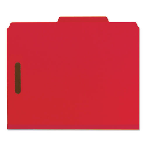 100% Recycled Pressboard Classification Folders, 2 Dividers, Letter Size, Bright Red, 10/Box