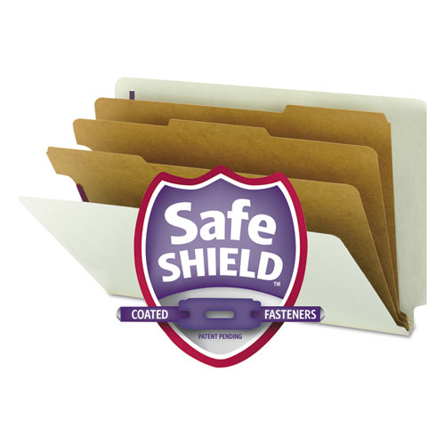 Smead 26800 Pressboard End Tab Classification Folder Letter 4-Section Gray/Green 10/Box 