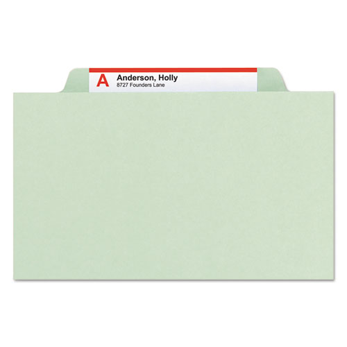 PRESSBOARD CLASSIFICATION FOLDERS WITH SAFESHIELD COATED FASTENERS, 2/5 CUT, 2 DIVIDERS, LETTER SIZE, GRAY-GREEN, 10/BOX
