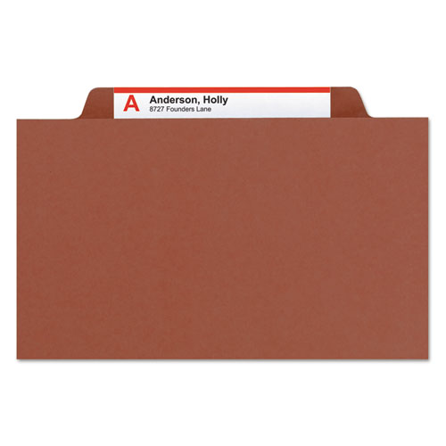 Image of Smead™ Pressboard Classification Folders, Eight Safeshield Fasteners, 2/5-Cut Tabs, 3 Dividers, Legal Size, Red, 10/Box