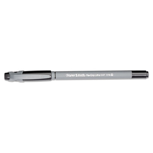 FlexGrip Ultra Stick Ballpoint Pen, Fine 0.8mm, Black Ink, Gray Barrel, Dozen
