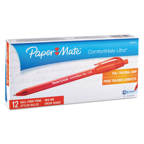 Image of Paper Mate® Comfortmate Ultra Ballpoint Pen, Retractable, Medium 1 Mm, Red Ink, Red Barrel, Dozen
