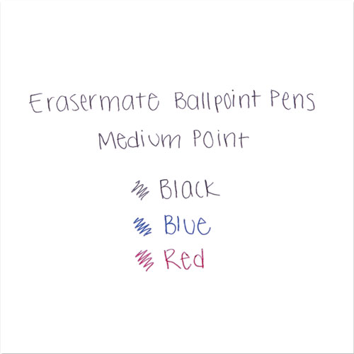 Image of Paper Mate® Eraser Mate Ballpoint Pen, Stick, Medium 1 Mm, Black Ink, Black Barrel, Dozen