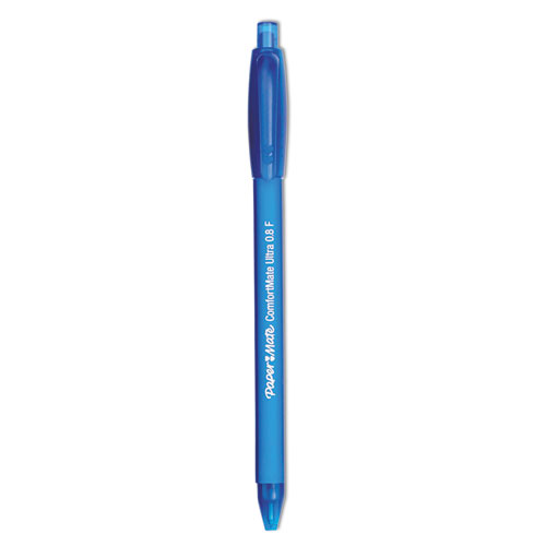Paper Mate® Comfortmate Ultra Ballpoint Pen, Retractable, Fine 0.8 Mm, Blue Ink, Blue Barrel, Dozen