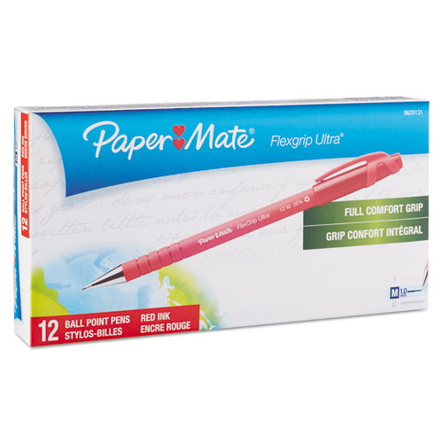 Image of Paper Mate® Flexgrip Ultra Ballpoint Pen, Stick, Medium 1 Mm, Red Ink, Red Barrel, Dozen