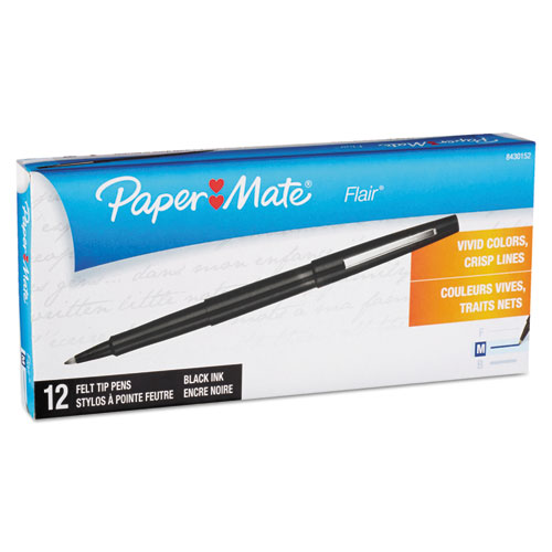 Point Guard Flair Needle Tip Stick Porous Point Pen, 0.7mm, Black Ink/Barrel, Dozen | by Plexsupply