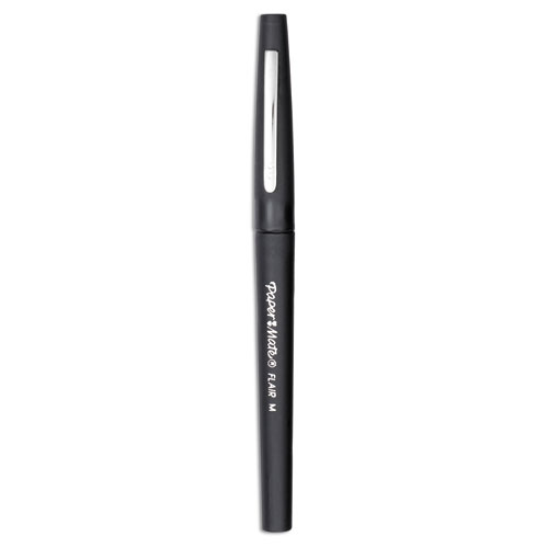 Image of Point Guard Flair Felt Tip Porous Point Pen, Stick, Medium 0.7 mm, Black Ink, Black Barrel, Dozen