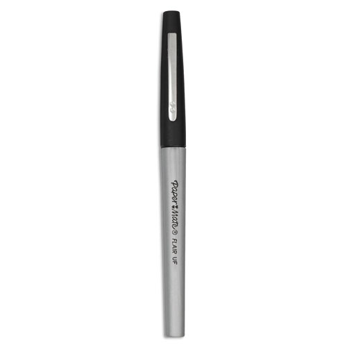 Flair Felt Tip Porous Point Pen, Stick, Extra-Fine 0.4 mm, Black Ink, Black Barrel, Dozen
