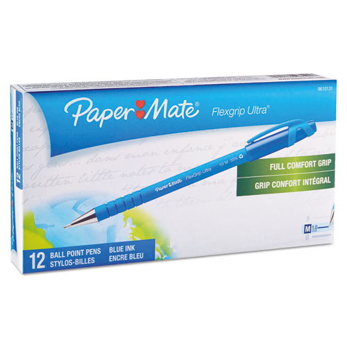 Image of Paper Mate® Flexgrip Ultra Ballpoint Pen, Stick, Medium 1 Mm, Blue Ink, Blue Barrel, Dozen