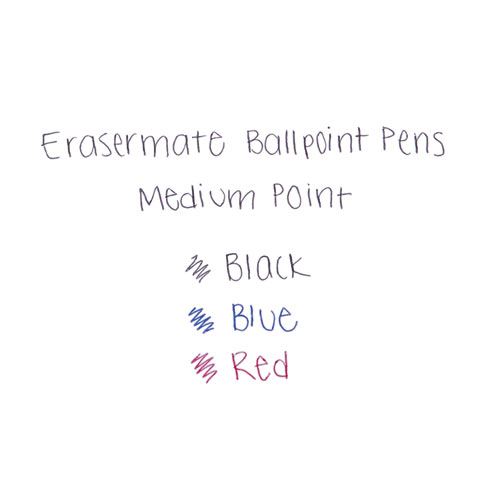 Eraser Mate Ballpoint Pen, Stick, Medium 1 Mm, Black Ink, Black Barrel,  Dozen