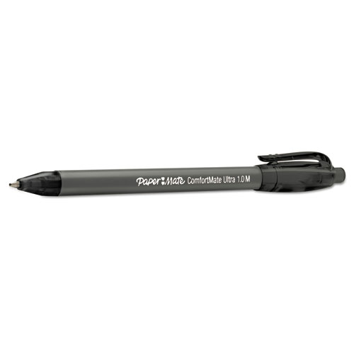 ComfortMate Ultra Ballpoint Pen, Retractable, Medium 1 mm, Black Ink, Black Barrel, Dozen