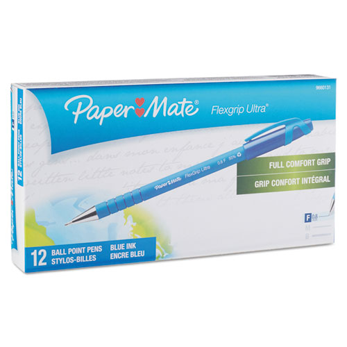 FlexGrip Ultra Stick Ballpoint Pen, Fine 0.8mm, Blue Ink/Barrel, Dozen