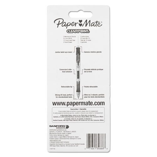 Image of Paper Mate® Clear Point Mechanical Pencil, 0.5 Mm, Hb (#2.5), Black Lead, Randomly Assorted Barrel Colors, 2/Pack