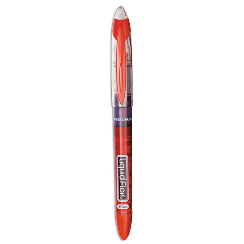 Paper Mate Liquid Flair Stick Porous Point Marker Pen, 0.4mm, Red Ink,  Gray/Red Barrel, Dozen - Comp-U-Charge Inc