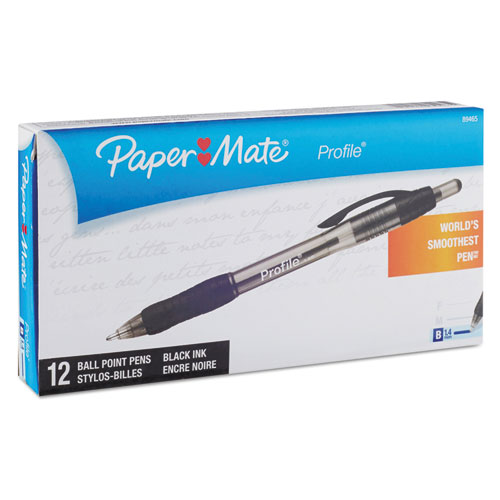 Paper Mate® Profile Ballpoint Pen, Retractable, Bold 1.4 mm, Black Ink, Translucent Black Barrel, Dozen