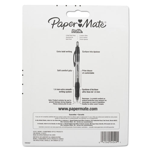Image of Paper Mate® Profile Ballpoint Pen, Retractable, Bold 1.4 Mm, Assorted Ink And Barrel Colors, 8/Pack