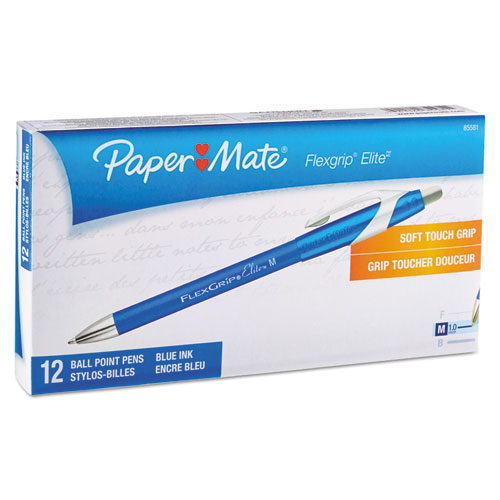 Image of Paper Mate® Flexgrip Elite Ballpoint Pen, Retractable, Medium 1 Mm, Blue Ink, Blue Barrel, Dozen