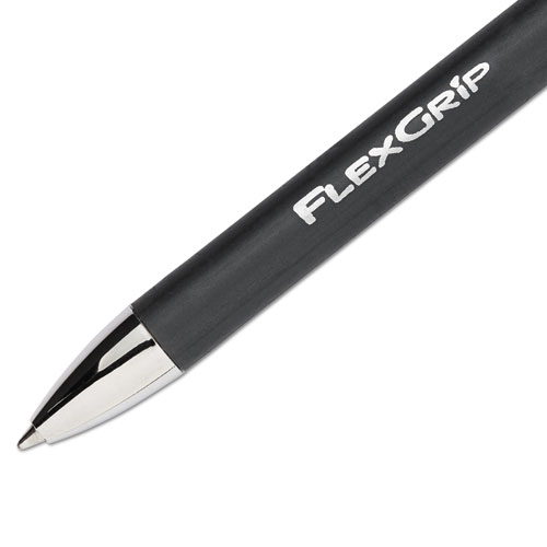 Image of Paper Mate® Flexgrip Elite Ballpoint Pen, Retractable, Fine 0.8 Mm, Black Ink, Black Barrel, Dozen