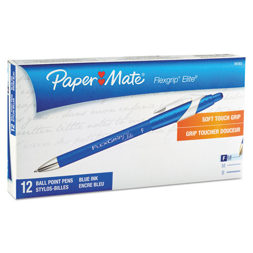 Image of Paper Mate® Flexgrip Elite Ballpoint Pen, Retractable, Fine 0.8 Mm, Blue Ink, Blue Barrel, Dozen