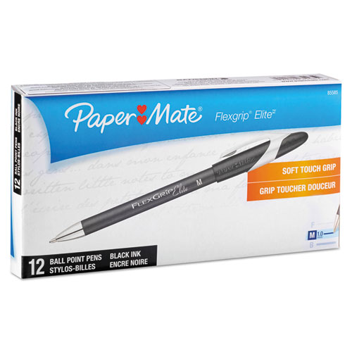 Image of Paper Mate® Flexgrip Elite Ballpoint Pen, Stick, Medium 1 Mm, Black Ink, Black Barrel, Dozen