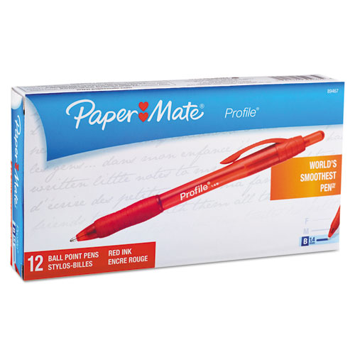 Image of Paper Mate® Profile Ballpoint Pen, Retractable, Bold 1.4 Mm, Red Ink, Red Barrel, Dozen