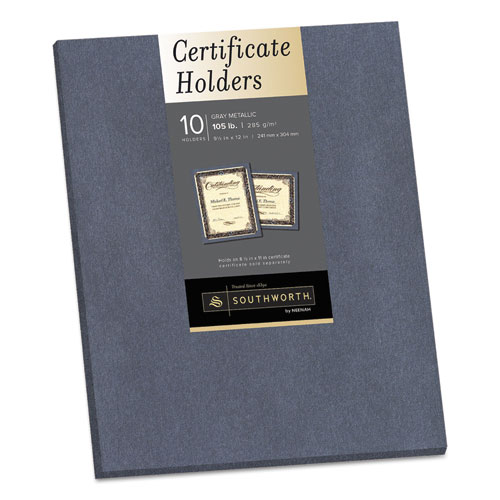 Certificate Holder, Gray, 105 lb Linen Stock, 12 x 9.5, 10/Pack