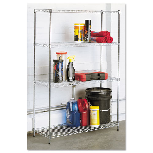 Image of Residential Wire Shelving, Four-Shelf, 36w x 14d x 54h, Silver