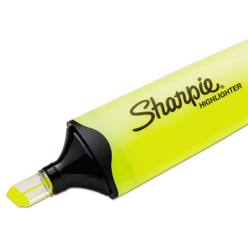 Image of Sharpie® Clearview Tank-Style Highlighter, Fluorescent Yellow Ink, Chisel Tip, Yellow/Black/Clear Barrel, Dozen