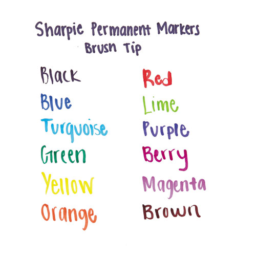 Image of Sharpie® Brush Tip Permanent Marker, Medium Brush Tip, Assorted Colors, 12/Set