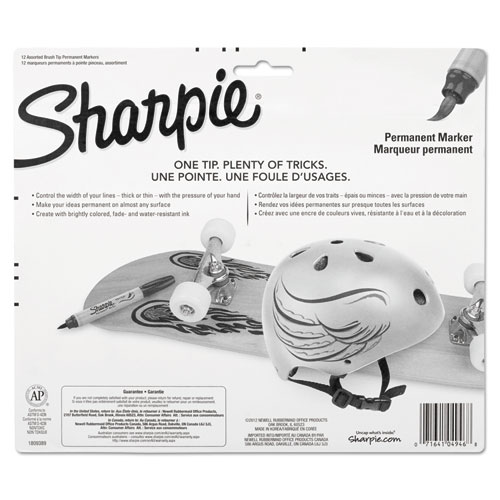 Image of Sharpie® Brush Tip Permanent Marker, Medium Brush Tip, Assorted Colors, 12/Set