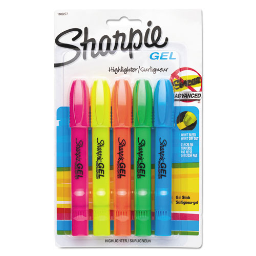 Sharpie® Gel Highlighters, Assorted Ink Colors, Bullet Tip, Assorted Barrel Colors, 5/Set
