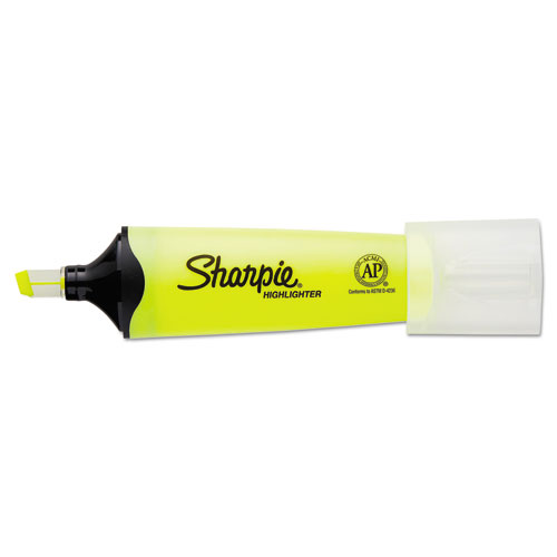 Image of Sharpie® Clearview Tank-Style Highlighter, Fluorescent Yellow Ink, Chisel Tip, Yellow/Black/Clear Barrel, Dozen