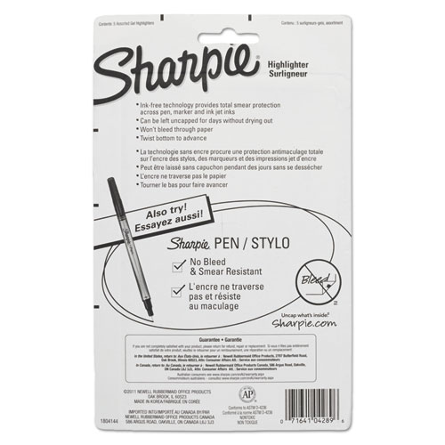 Image of Sharpie® Gel Highlighters, Assorted Ink Colors, Bullet Tip, Assorted Barrel Colors, 5/Set