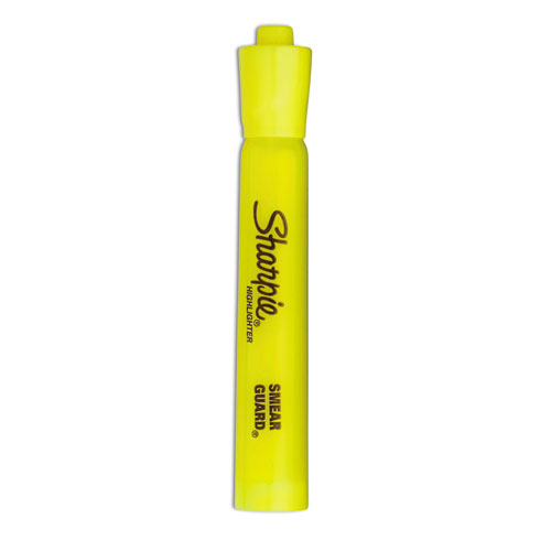 Sharpie® Tank Style Highlighters, Fluorescent Yellow Ink, Chisel Tip, Yellow Barrel, 4/Set