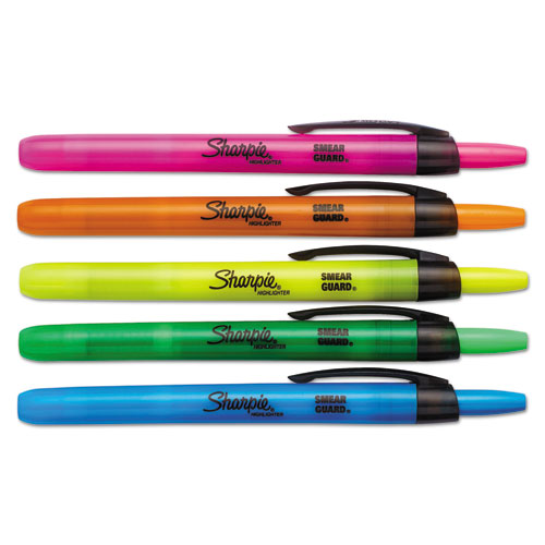 Image of Retractable Highlighters, Assorted Ink Colors, Chisel Tip, Assorted Barrel Colors, 5/Set