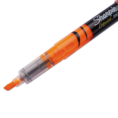 Image of Sharpie® Liquid Pen Style Highlighters, Fluorescent Orange Ink, Chisel Tip, Orange/Black/Clear Barrel, Dozen