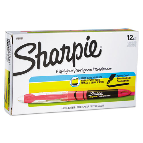Image of Sharpie® Liquid Pen Style Highlighters, Fluorescent Pink Ink, Chisel Tip, Pink/Black/Clear Barrel, Dozen