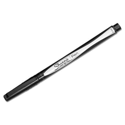 Water-Resistant Ink Plastic Point Pen, Stick, Fine 0.4 mm, Black Ink, Black/Gray Barrel, Dozen