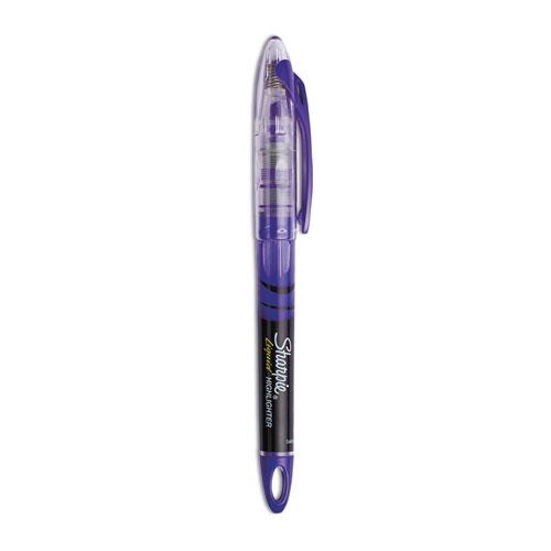 Sharpie® Liquid Pen Style Highlighters, Fluorescent Purple Ink, Chisel Tip, Purple/Black/Clear Barrel, Dozen