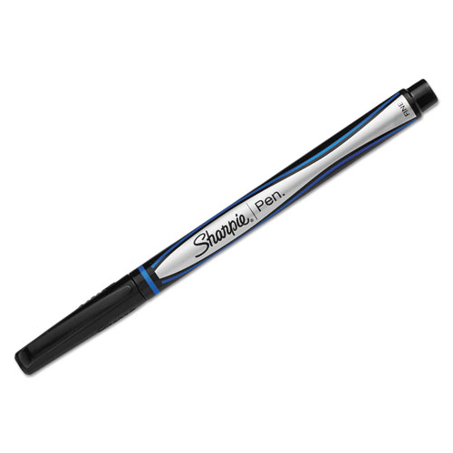 Image of Water-Resistant Ink Porous Point Pen, Stick, Fine 0.4 mm, Blue Ink, Black/Gray/Blue Barrel, Dozen