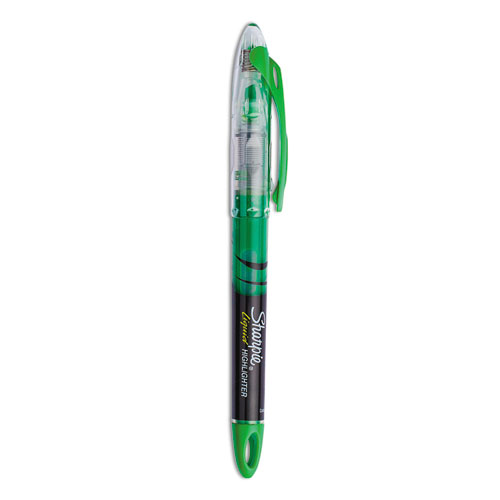 Sharpie® Liquid Pen Style Highlighters, Fluorescent Green Ink, Chisel Tip, Green/Black/Clear Barrel, Dozen