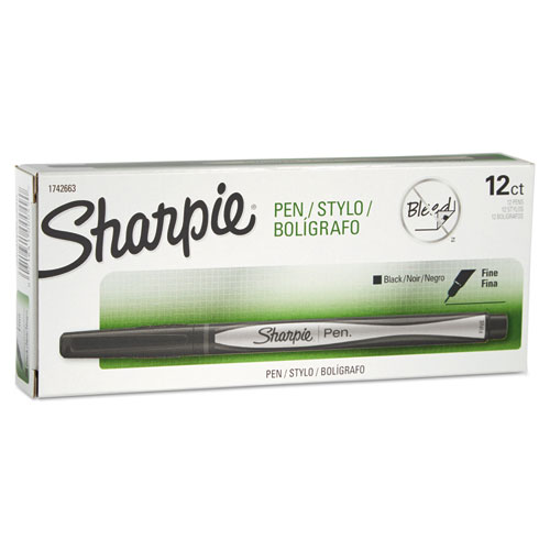 Water-Resistant Ink Stick Plastic Point Pen, 0.88 mm, Black Ink, Black/Gray Barrel, Dozen
