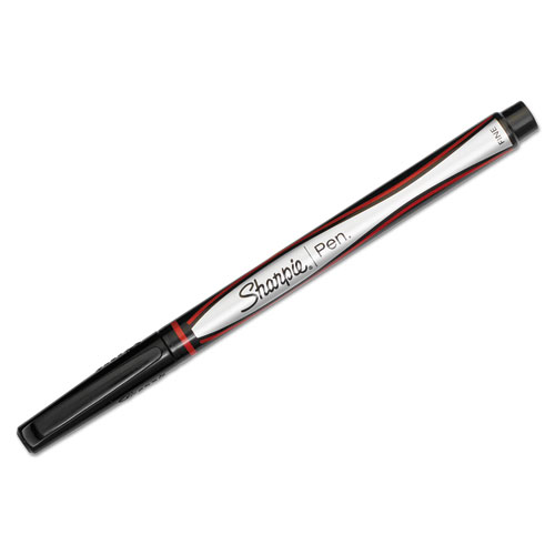 Water-Resistant Ink Stick Plastic Point Pen, 0.5mm, Red Ink, Black/Gray/Red Barrel, Dozen